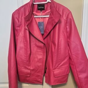 Chouyatou Women's Vibrant Pink Leather Jacket